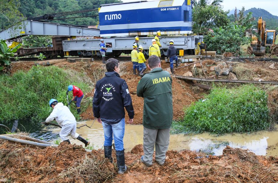Fiscais do Ibama e do IMA acompanharam o trabalho de limpeza do rio | Foto: Eduardo Montecino/OCPNews