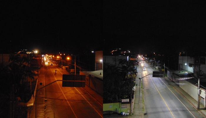 Fotos revelam iluminação antes e depois da instalação do LED |  Divulgação/PMJS