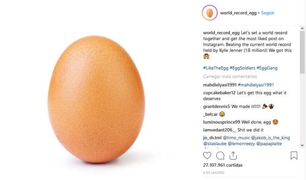 Foto de ovo se tornou o post mais curtido de todos os tempos no Instagram — Foto: Divulgação/Isabela Cabral

