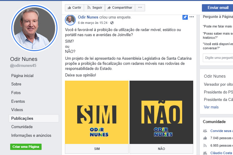 Vereador chamou a discussão para as redes sociais e criou uma enquete no Facebook | Imagem Reprodução