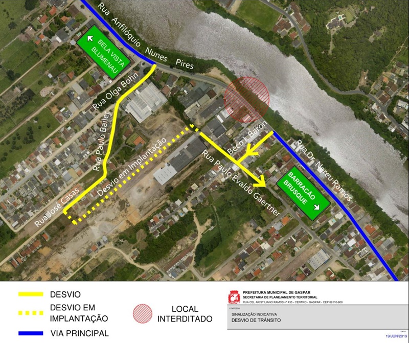 Prefeitura de Gaspar libera via alternativa para tráfego local