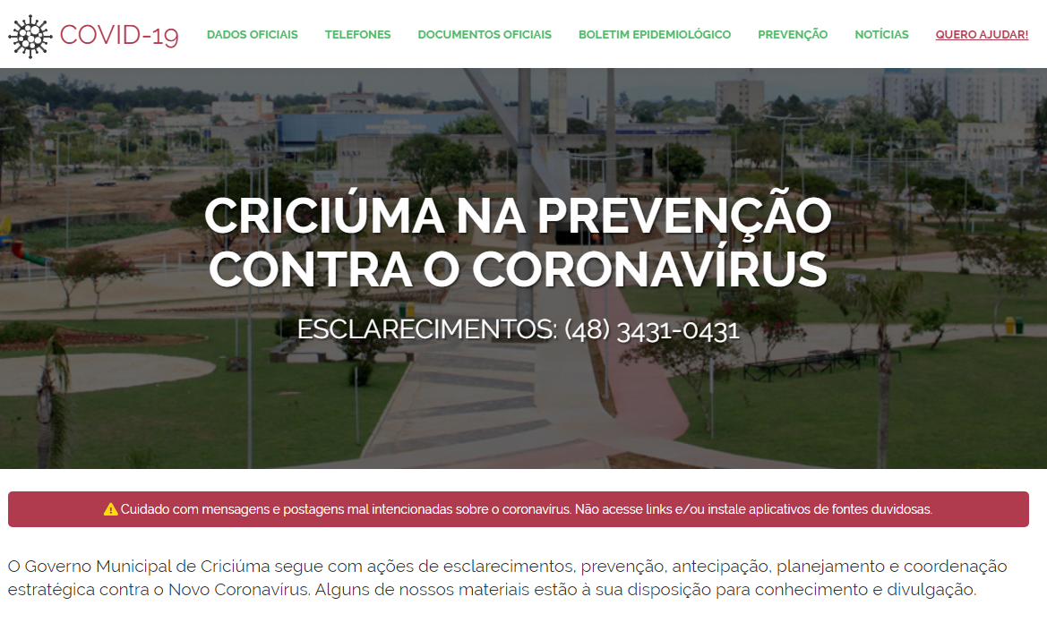 Prefeitura de Criciúma utiliza site como meio de arrecadação de doações
