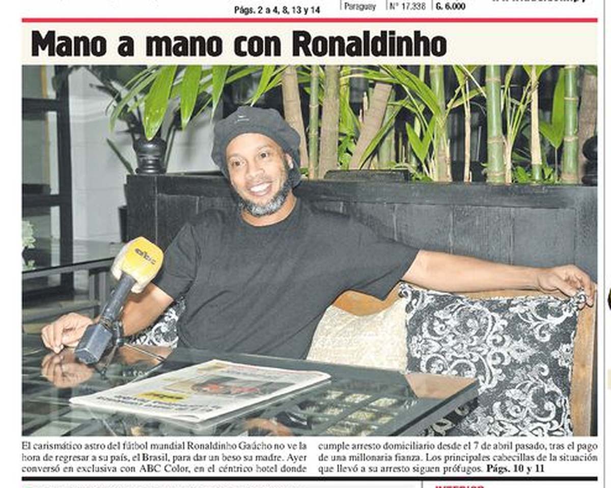 Jornal ABC Color, do Paraguai, estampou a entrevista com o ex-jogador na capa | Foto Reprodução