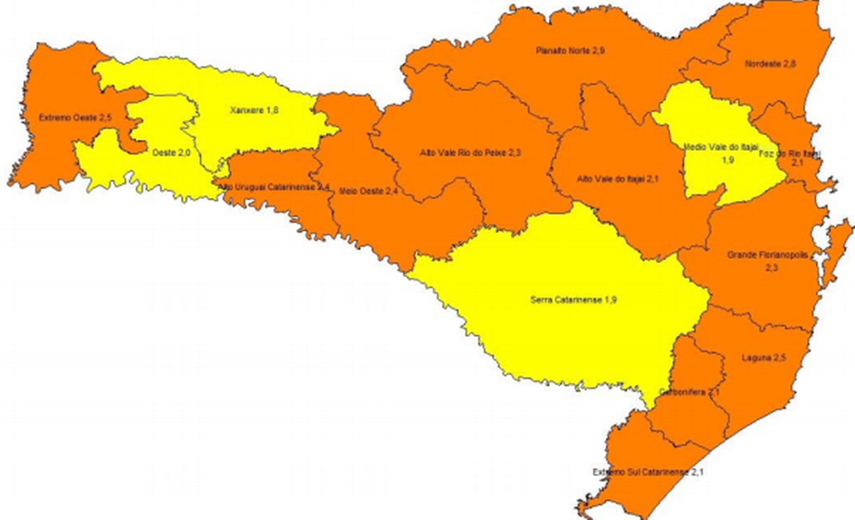 Matriz de risco aponta 12 regiões de Santa Catarina em situação grave para o coronavírus