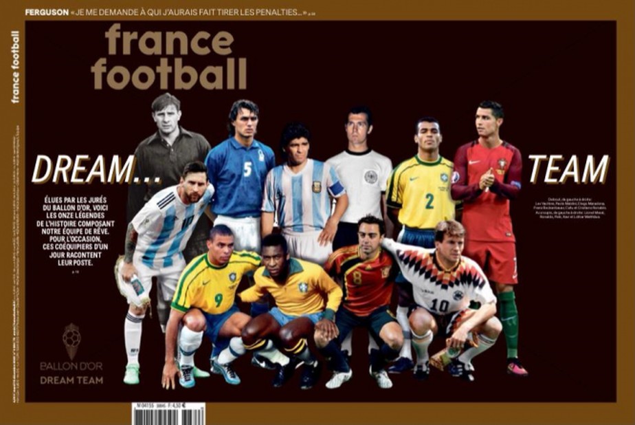 Cafu, Ronaldo e Pelé representam o Brasil no Dream Team | Foto: France Football