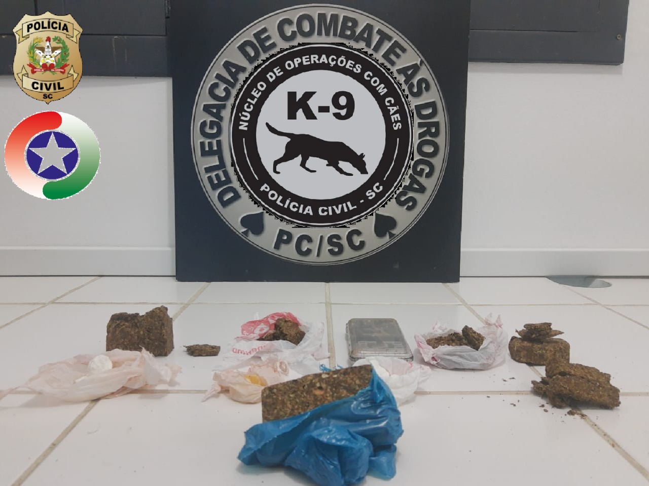 A ação resultou na apreensão de cerca de 100 gramas de cocaína e 200 gramas de maconha | Foto Polícia Civil