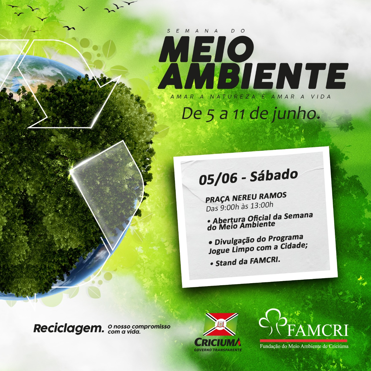 Famcri inicia Semana do Meio Ambiente neste sábado na Praça Nereu Ramos