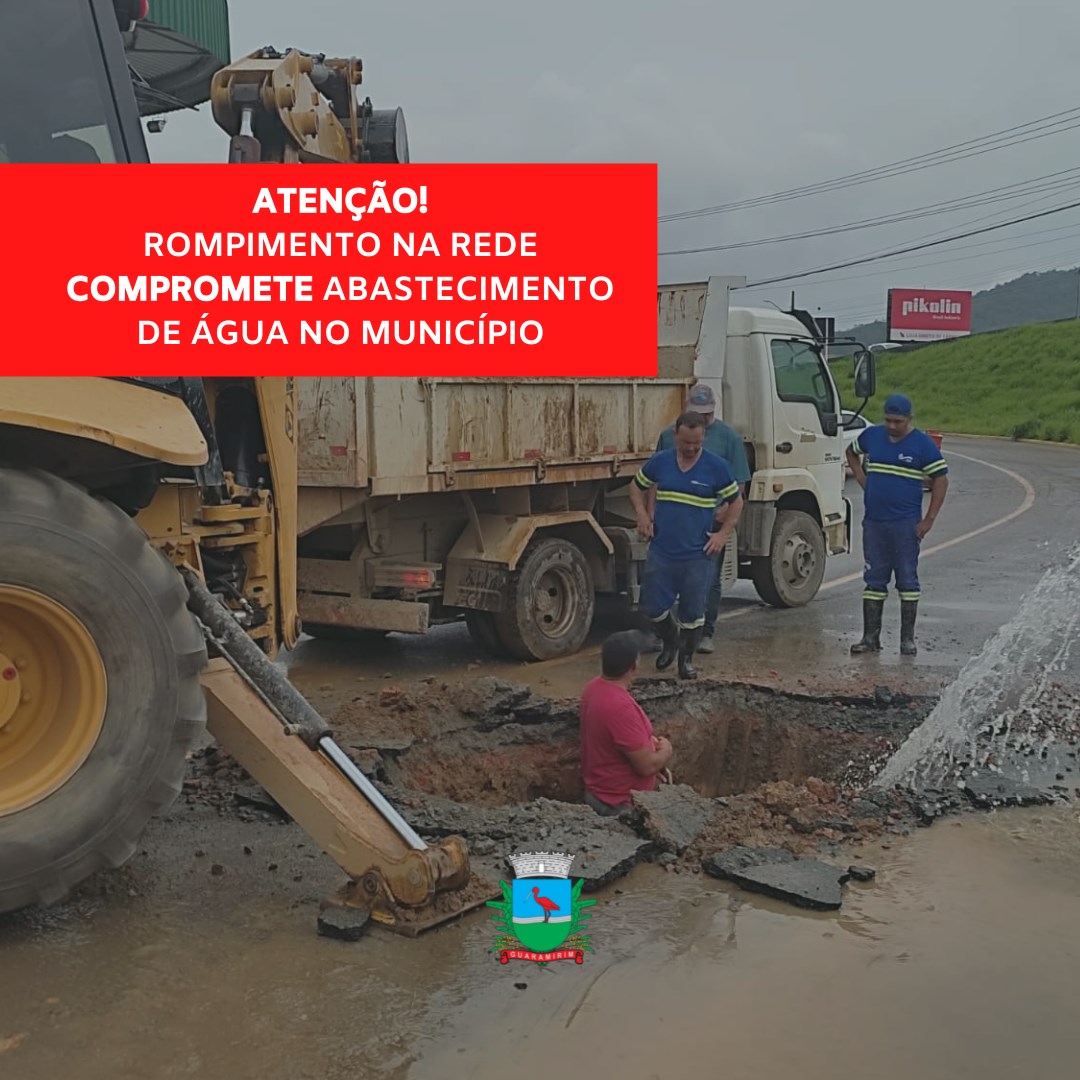 Rompimento na rede de água em Guaramirim pode deixar o município inteiro sem água