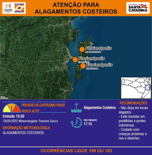ATENÇÃO! Defesa Civil emite alerta para alagamentos em Florianópolis