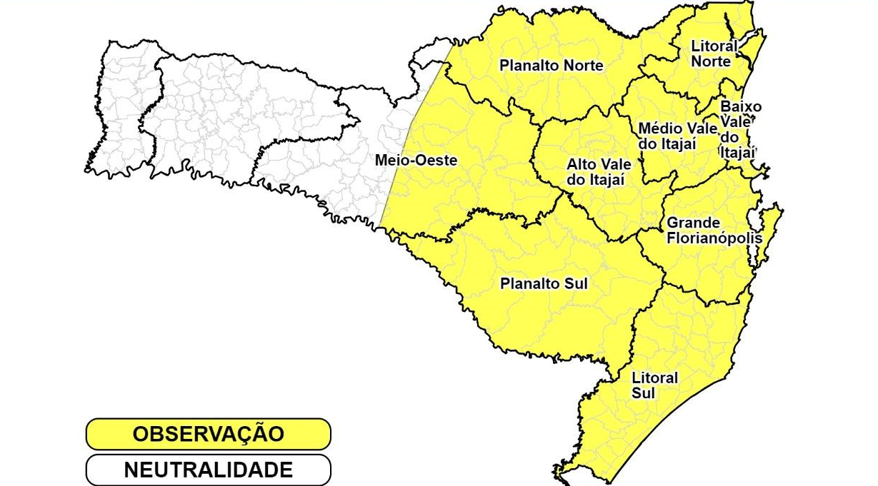 Defesa Civil de SC alerta para a ocorrência de rajadas de vento na tarde desta quarta (18), em Jaraguá do Sul e região