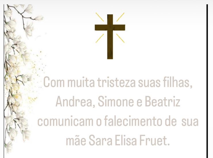 Informamos o falecimento de Sara Elisa Fruet
